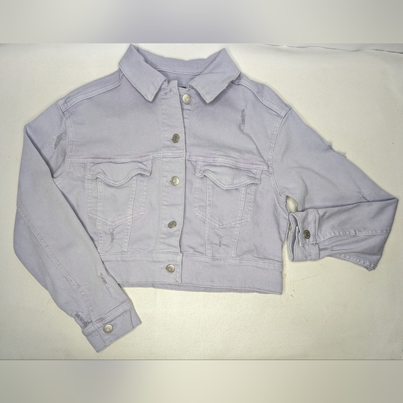 Wild Fable Denim Cropped Jean Jacket Women's size S distressed Lavender W-1 - Picture 1 of 8
